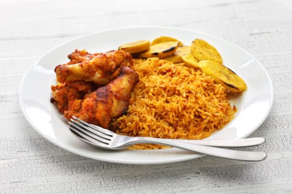 Jollof rice and plaintain