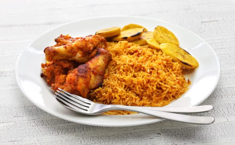 Jollof rice and plaintain